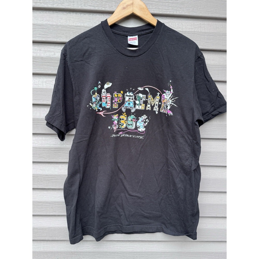 Preowned Black Large Supreme Varsity Tee T Shirt